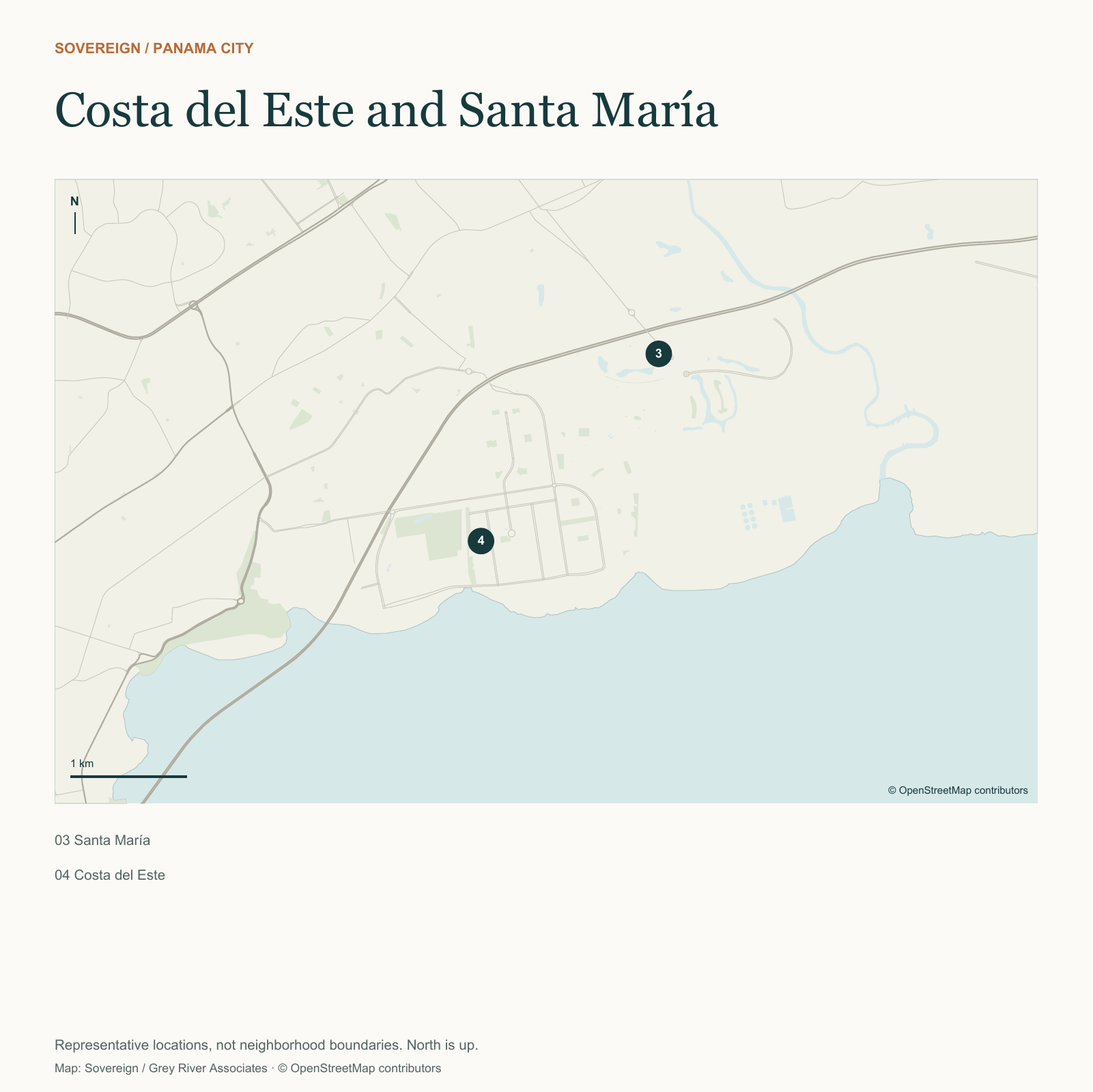 Costa del Este and Santa María — location map