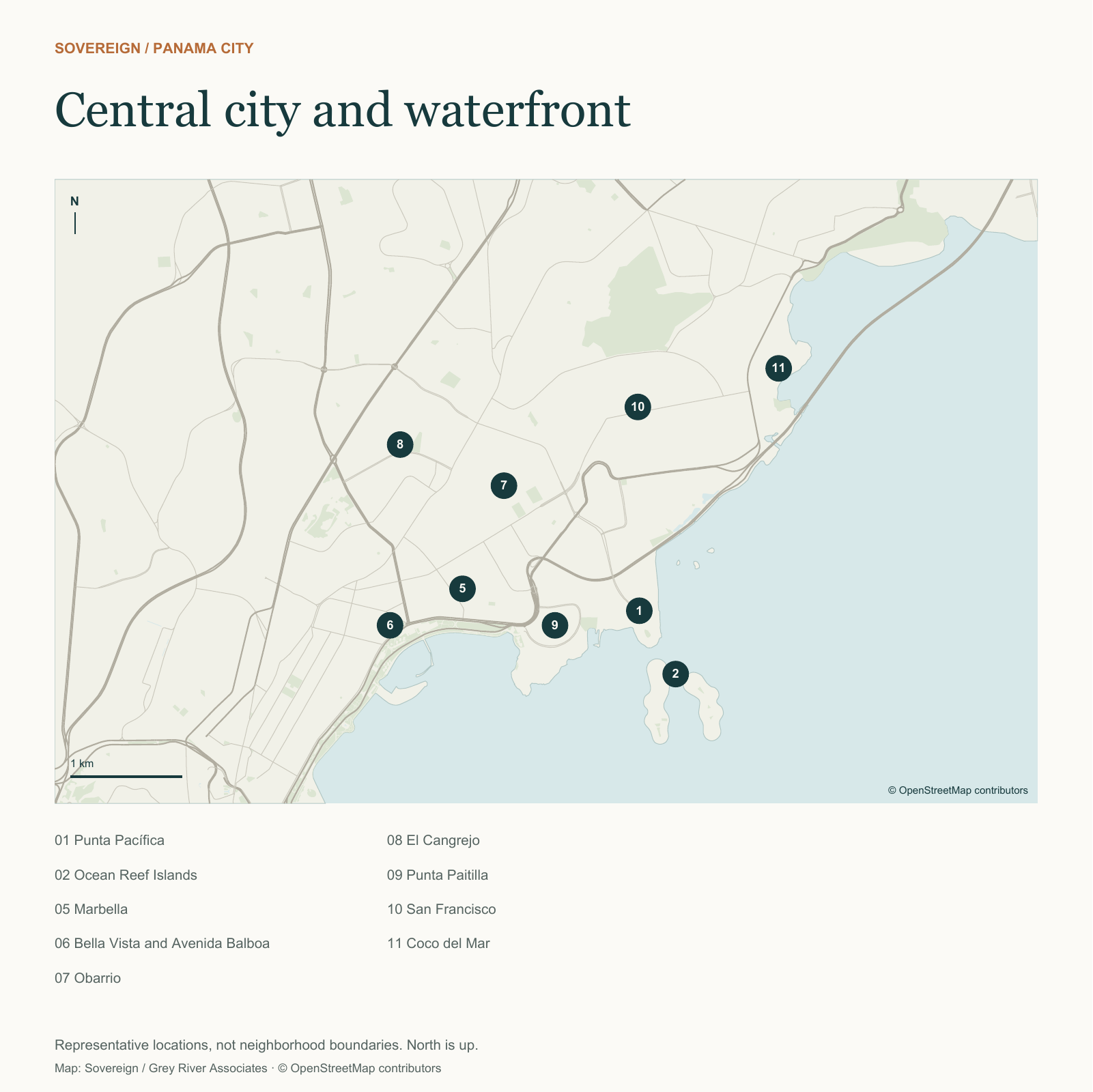 Central city and waterfront — location map